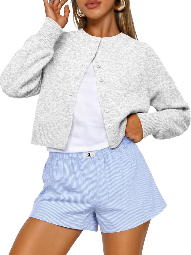 Trendy Queen Cropped Cardigan Sweaters for Women Lightweight Crop Knit Y2k Fall Outfits Fashion Clothes 2025 (Small, Grey) Trendy Queen Cropped Cardigan Sweaters for Women Lightweight Crop Knit Y2k Fall Outfits Fashion Clothes 2025 (Small, Grey)