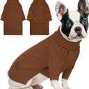 cyeollo Small Dog Sweater, Warm Turtleneck Sweaters for Small Dogs Boy, Knit Doggy Sweatshirt with Sleeves Fall Winter Pullover Cold Weather Dog Clothes for Indoor & Outdoor Wear, Brown S