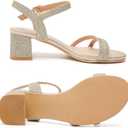 DADAWEN Women's Open Toe Ankle Strap Low Block Chunky Heels Sandals Party Wedding Dress Pumps Shoes, Size 9.5