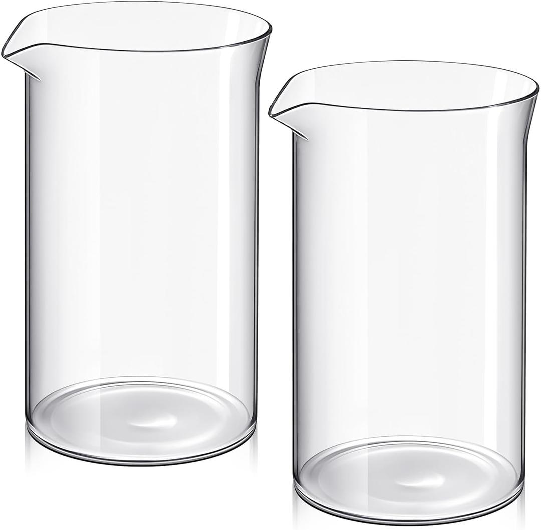 Maxdot 2 Pcs 12 oz French Press Replacement Glass Universal Replacement Beaker for French Press Tea and Coffee Makers Borosilicate 3.3 Glass Spare Carafe