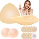 Sticky Bra Inserts - Soft Invisible Reusable Double Sided Sticky bra with Lift Support, Washable for Bikini, Strapless Dress (Beige)