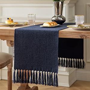 ZeeMart Navy Table Runners 36 Inches Long, Burlap Linen Style Rustic Farmhouse Table Runner, Small Short Boho Coffee Table Runner, 13x36 Inches, Navy