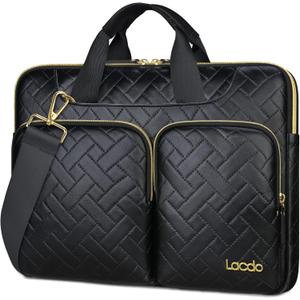 Lacdo 360 Protective Laptop Shoulder Bag for 13 inch New MacBook Air M4 A3240 2025, M3 A3113, M2 A2681, M1 A2337 A2179 A1932 | 13 inch MacBook Pro M2 M1 A2338 A2251 A2289 Computer Bag, Elegant Black