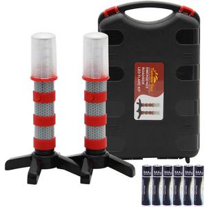 Twinkle Star Emergency Roadside Flares Kit LED Safety Strobe Road Warning Light Highway Beacon Alert Flare with Magnetic Base, Detachable Stand, Solid Storage Case (Set of 2)