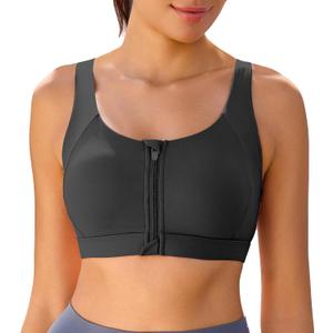 Front Zipper Sports Bras Adjustable High Impact Sports Bras U Back High Support Yoga Bra with for Yoga & Gym Workouts (Black, XXL)