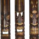 Zeckos Set of 3 Hand-Carved Wood Tiki God Wall Hanging Masks 40 Inches High - Tropical Beach Home Decor - Symbolic Deities Kanaloa, Kne, and Lono - Unique Artisan Craftsmanship