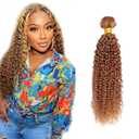 Curly Wave Bundles Human Hair 30 Inch Color 27/30 Honey Blonde Brown Highlight Single Bundle Brazilian Virgin Human Hair Bundles Kinky Curly Wave 100g Per 1 Bundle Hair Extensions For Black Woman