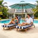 Chaise Lounge Cushions Outdoor 72x21x6 Inch, Fade Resistant 6'' Thicken Outdoor Lounge Chair Cushion with Headrest, Water-Resistant Patio Lounger Pad with Straps, Blue White Striped