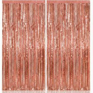 KatchOn, Rose Gold Fringe Curtain - XtraLarge 3.2x8 Feet, Pack of 2 | Rosegold Backdrop for Anniversary, Wedding, Bachelorette Party Decorations | Fringe Backdrop for Sweet 16 Birthday Decorations