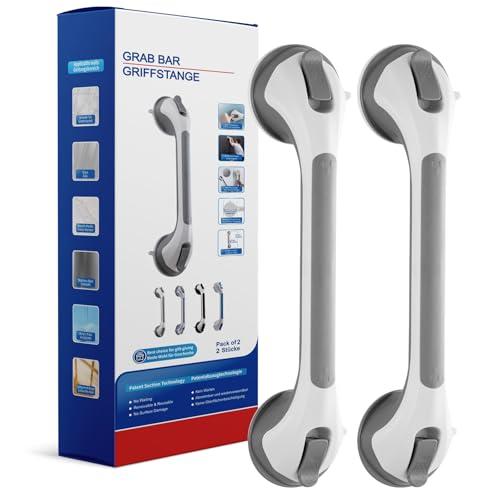 TAILINK Grab Bars for Bathtubs and Showers 2 Pack Shower Handle, Heavy Duty Suction Grab Bar Bath Handrails for Seniors and Elderly, Bathroom Safety Grip No Drilling Waterproof Removable, Grey
