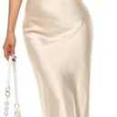 Women's Spaghetti Strap Midi Satin Silk Dresses Slip Cowl Neck Party Cocktail Evening Sexy Dress, M, Apricot
