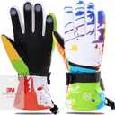 Snow Gloves, Waterproof Warm Ski Gloves Thermal for Winter, Fit Both Men & Women, Gift for Parent Child (Color Splatter( White))