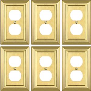 Metal Wall Plate for Electrical Outlets, Decorative Brass Gold Switch Plates Outlet Cover, Light Switch Cover Plate, 1-Gang Wall Plates (Duplex Outlet, 6 Pack)