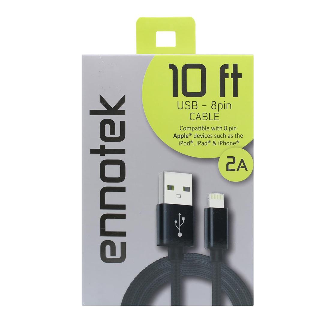 2 x Super Long <10 FEET> Nylon-Braided USB to 8pin Lightning Charging Cable  Charge Cord Compatible with iPhone 5-14, Airpods 1,2,3, Pro1,2, Airpods Max w/Quality Aluminum Connectors (Black)