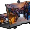 12-inch Screen Magnifier, 3D HD Phone Enlargement Projector for Movies, Videos, and Gaming. Foldable Phone Stand with Screen Magnifier, Supports All Smartphones (Black)