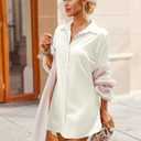 Ekouaer Womens Silk Satin Nightgown Button Down Sleepshirt Long Sleeve Sleepwear S-3XL (White, S)