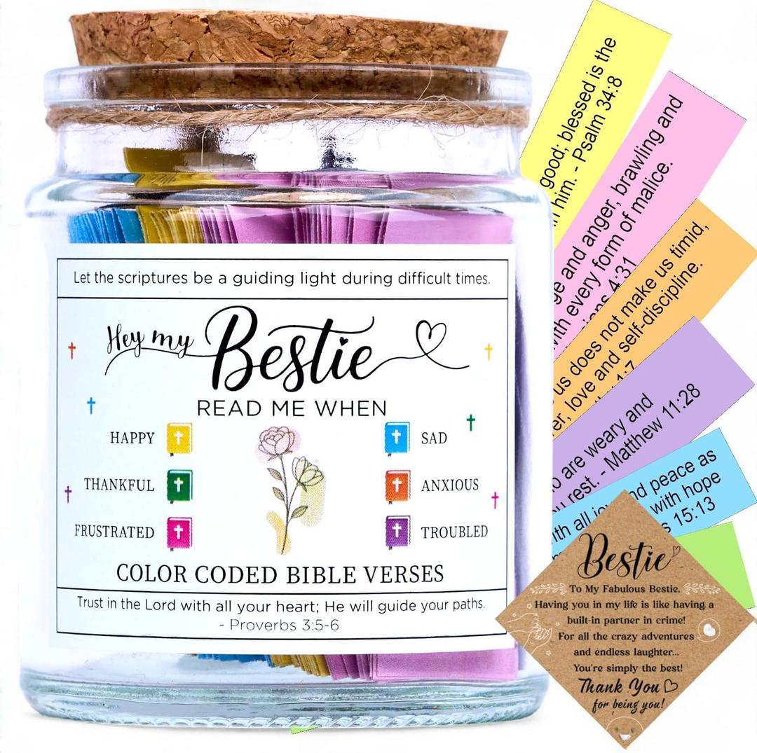 Bible Verse Jar for Best Friend  92 Scriptures for Encouragement & Love | Christian Friendship Easter Gift for Women | Faith-Based Affirmation Jar | Thoughtful Birthday or Easter Gift for Her