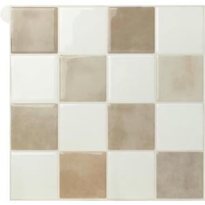 Alwayspon 10 Sheets Brown Beige White Mosaic 3D Peel and Stick PVC Backsplash Tiles, Self-Adhesive Wall Tile Stickers Stick on Subway Tiles for Kitchen Bathroom