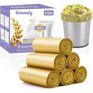 3 Gallon 180pcs Small Gold Trash Bags(Fit 2.6-3.2 Gal) Plastic Strong Gold Garbage Bags, Bathroom Trash Can Bin Liners, Waste Basket Liner, Fit 10-13 Liter, 2.5-2.6 Gallon,3.2Gallon(3-Gold180)