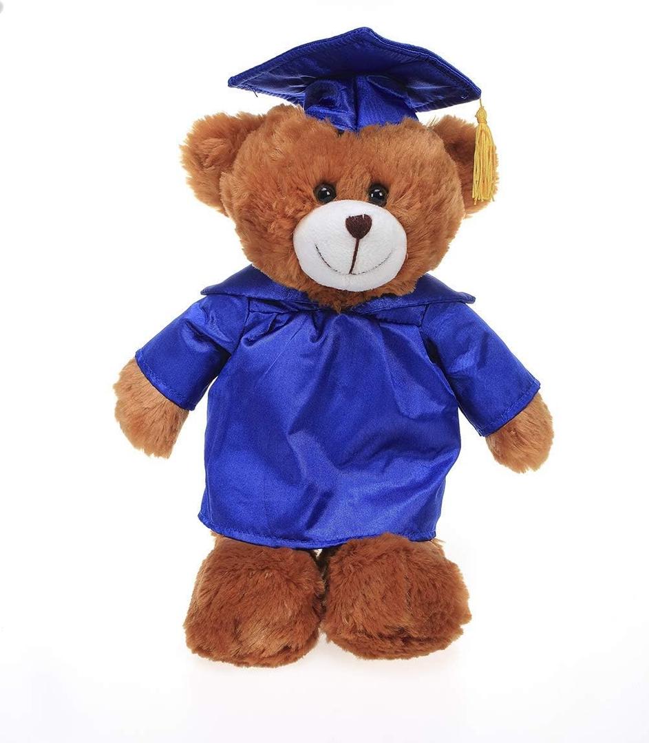 Plushland Brown Bear Plush Stuffed Animal Toys Present Gifts for Graduation Day, Personalized Text, Name or Your School Logo on Gown, Best for Any Grad School Kids 12 Inches(New Royal Cap and Gown)