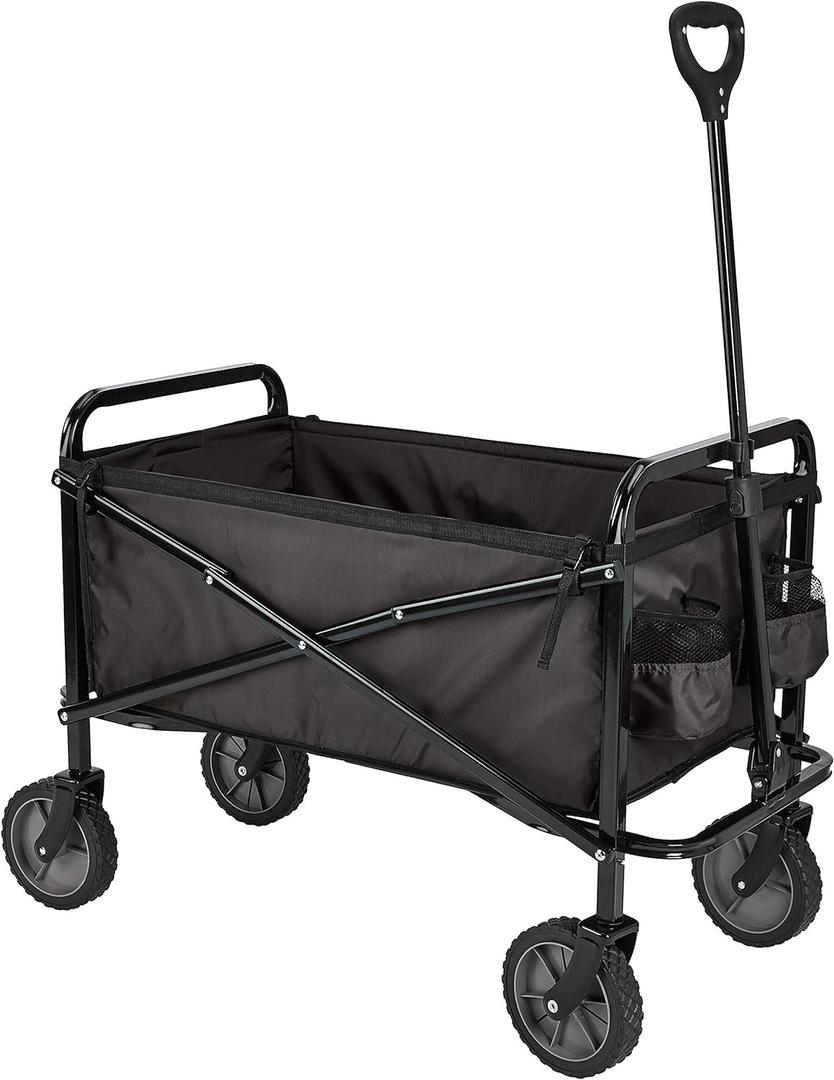 Amazon Basics Collapsible Folding Outdoor Utility Wagon for Sports, Garden, Camping, and Shopping, Heavy Duty, Large Capacity, Black