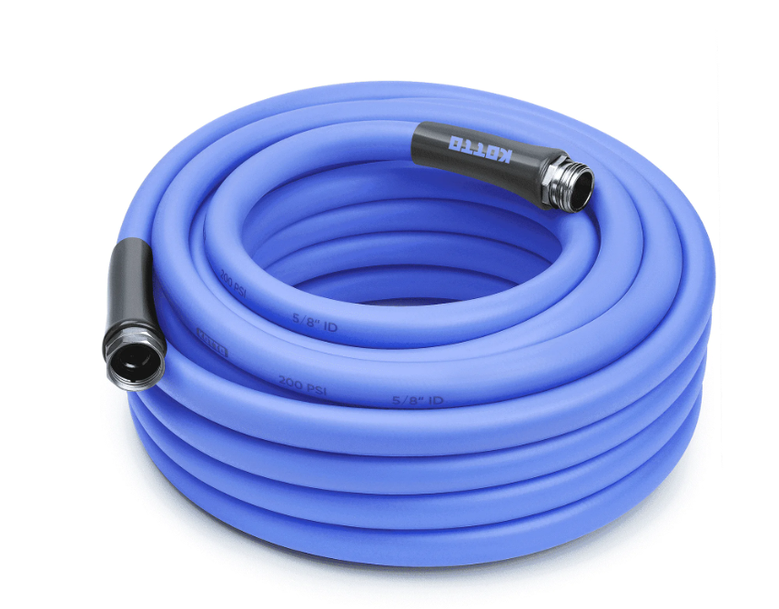 Kotto Heavy Duty 100ft Garden Hose, 5/8" All-Weather Water Hose with Crush-Resistant Brass Fittings, 600 PSI Burst Proof, Kink & Leak Resistant, Blue