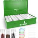 Seed Organizer Storage Box, Black Opaque Light Proof Seed Bank with 60 Transparent Bottles & Labels, Seed Holder Packet Organizer, Seed Vault Container for Homesteaders, Garden Tackle and Bead Sorter (GREEN with LOGO)