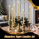 Rossesay 28 Pcs Flameless Taper Candles with Timer Remote 4 Sizes of 8.5", 9.6", 10.83", 12.8" LED Flickering Taper Candles Battery Operated for Valentine's Day Church Wedding Home Decor(Gold)
