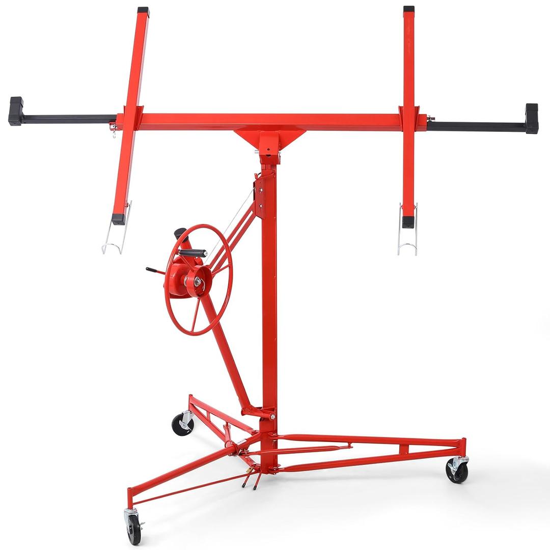 Rovibek Drywall Lift 11 FT, Drywall Jack Lift for Ceiling, 360 Adjustable Drywall Panel Hoist, 150LBS Heavy Duty Drywall Lifter, Foldable Sheetrock Lift, Drywall Lift for Home Improvement (Red)