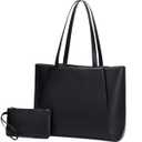 CYHTWSDJ Laptop Tote Bag for Women 15.6 Inch Work Bag Waterproof Leather Laptop Bag with Clutch, Large Capacity Office Purse Computer Briefcase Durable Shoulder Bag for Casual Business Travel (Black)