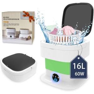 Portable Washing Machine, Mini Washer and Dryer, 16L Folding Lavadora Portatil, 60W Collapsible Small Compact Clothes Laundry with Spin for Underwear, Baby Clothes, Socks Green)