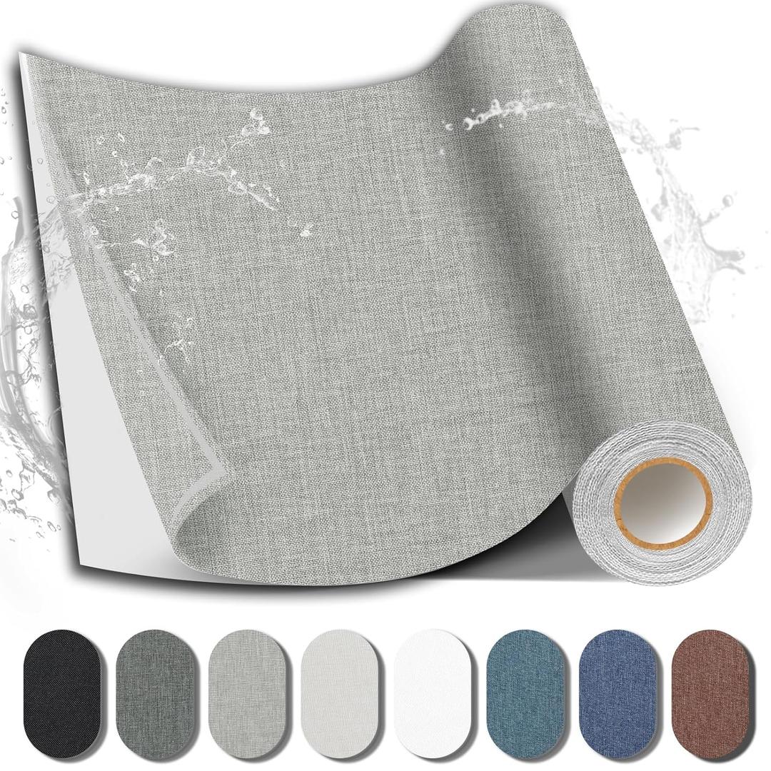Fabric Repair Patch, 17X79 Inch Linen Large Repair Tape, Self-Adhesive Patches for Furniture, Sofa, Car Interior, Shoes, Hand Bag, Clothing (Grey, 17X79 Inch)
