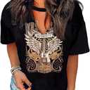 Tennessee Whiskey Shirts for Women Country Music T-Shirts Hollow Out V Neck T-Shirt Womens Keyhole Neck Tops (Large, Black-06)