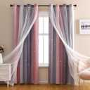 XiDi Dream Star Blackout Curtains for Kids Rooms Girl Princess Curtain for Daughter Bedroom Window (Pink Grey, W34 X L72)