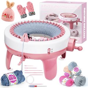 Knitting Machine 40 Needles, Smart Loom Knitting Machine, Knitting Board Rotating Double Knit Loom Machine for Adults/Kids Gift, DIY Knit Scarf Hat Sock(with Wool)