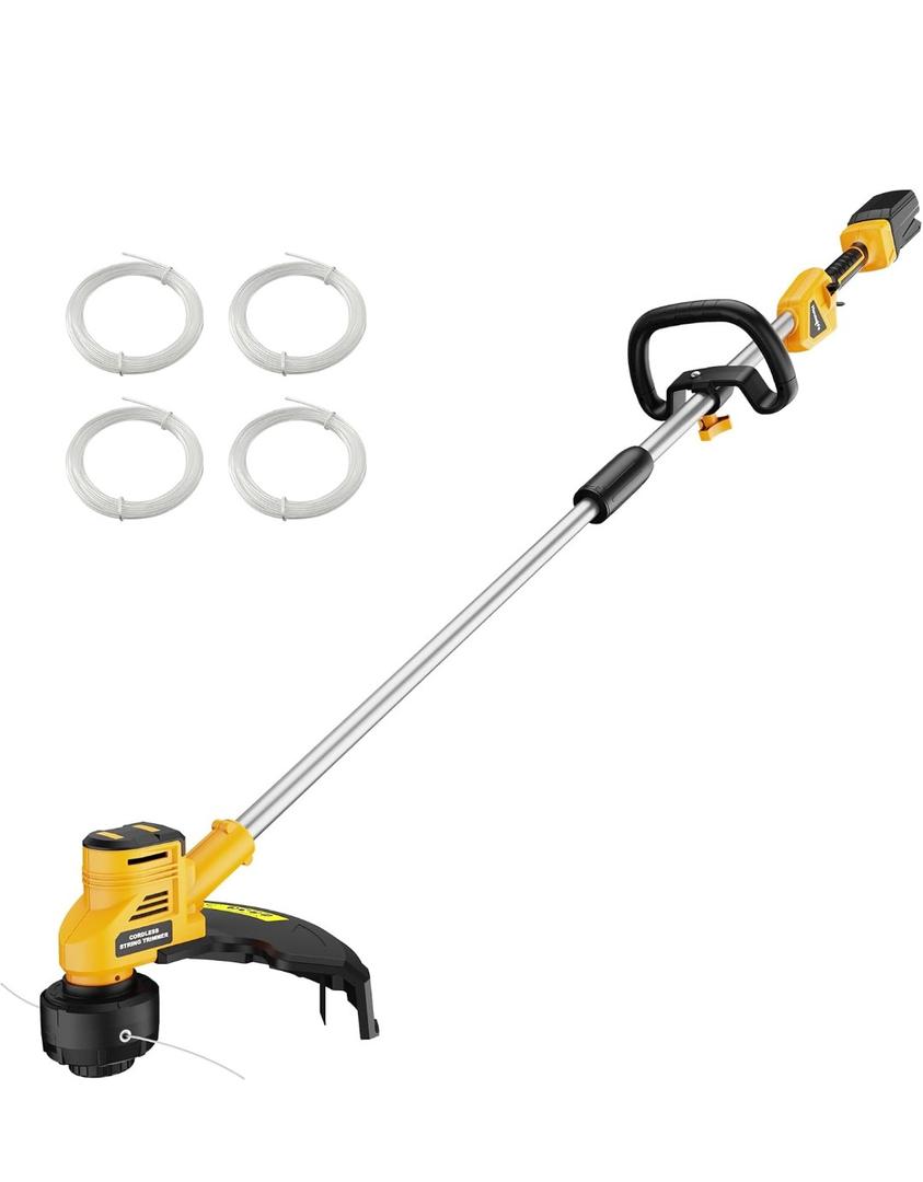 16-Inch Cordless String Trimmer Compatible with DEWALT 20V MAX Battery(Tool Only), Brushless Weed Eater & Edger with Bump Feed & Dual Safety Switch, Electric Weed Wacker (Includes 2 Spools)