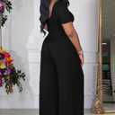 HBQ Two Piece Outfits For Women Casual Sweat Suits Backless Short Sleeve Crop Tops Wide Leg Pants Lounge Sets Tracksuit-Black-XXL