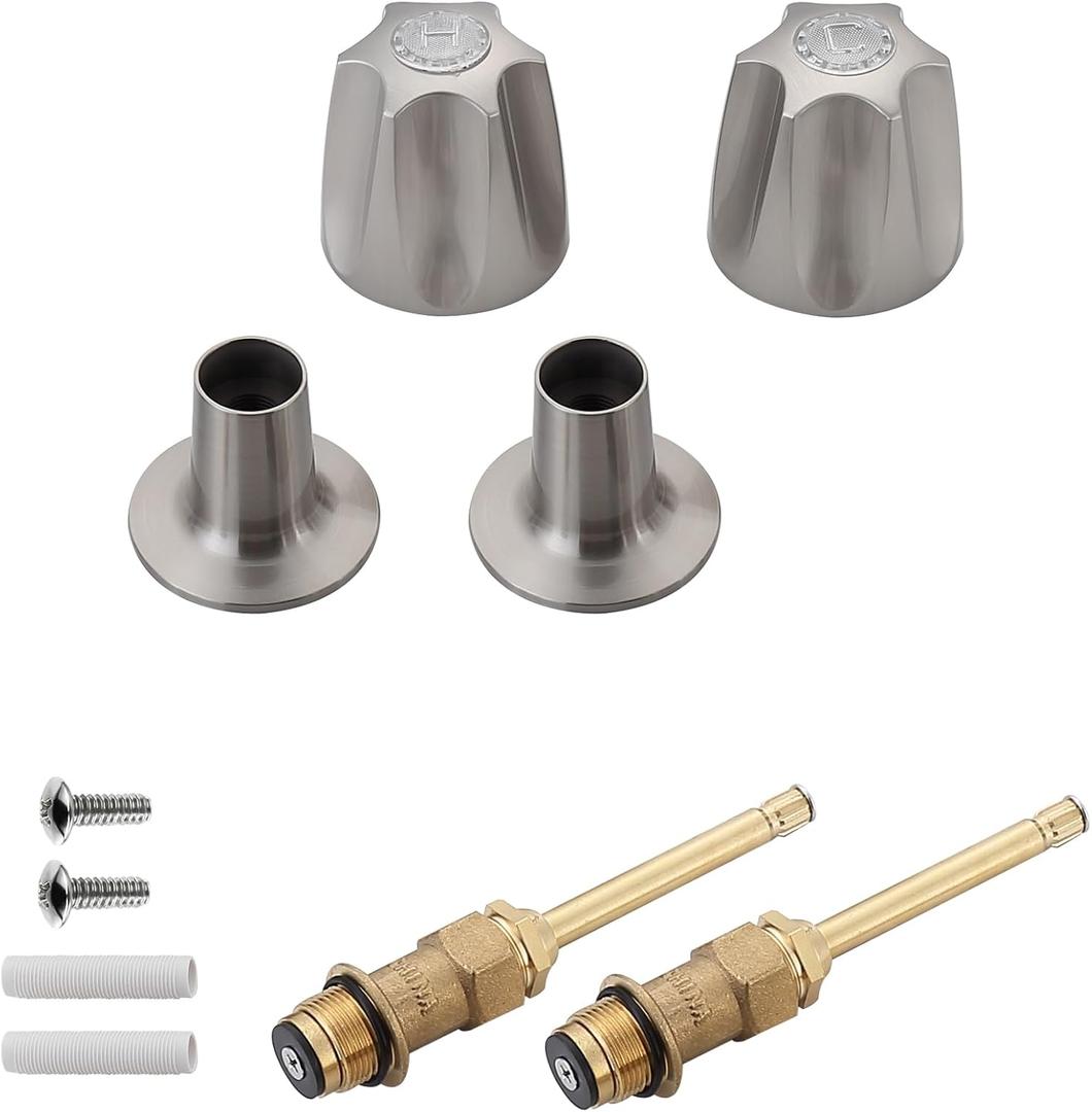 Bathtub Shower Handle Remodel/Rebuild Trim Kit, Shower Knobs 2 Piece Compatible with Price Pfister Verve Faucets, Includes 12H-2H, 12H-2C Stems and Flange Base and 2 Stems (Brushed Nickel)