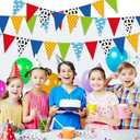 Pasimy 5 Pcs Cartoon Birthday Party Decorations Blue Sky White Clouds and Cow Print Pennant Banners Flags Red Blue Yellow String Triangle Flag Banner for Baby Shower Birthday Party Decorations