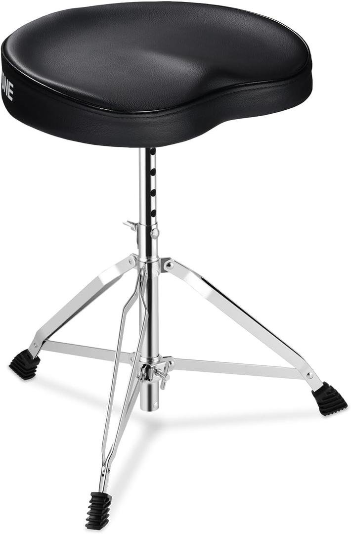 Pro Comfort Drum Throne Memory Foam Seat & Anti-Slip Base | Ergonomic Height Adjustment for Studio & Live Long Practice Sessions | Sturdy Double-Braced Musician Stool for Adult & Teen Drummers（Black）