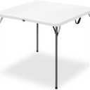 34" Square Folding Table for 4 Person, 330lbs Weight Capacity Foldable Table with HDPE Tabletop & Heavy-Duty Steel Legs, Large Portable Picnic Table for Indoor Outdoor Parties, Camping, White, 34" x 34" x 28.54"