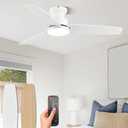 Modern Ceiling Fans with Lights, 42 Inch Ceiling Fan with Light and Remote, Bedroom Living Room Office Outdoor, Flush Mount,18W 3CCT 3 Blades 6 Speed Reversible Quiet DC Motor, White/Wood Grain