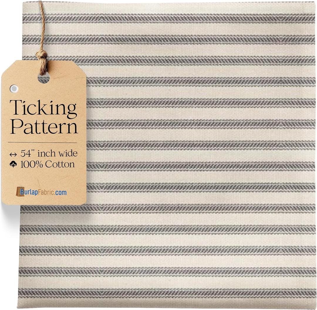 Dark Grey Striped Ticking Fabric by The Yard - 54" Wide 100% Cotton Material for Upholstery, Pillow Ticking, Plaid & Striped Quilting Fabric for DIY Sewing Projects - Made in USA