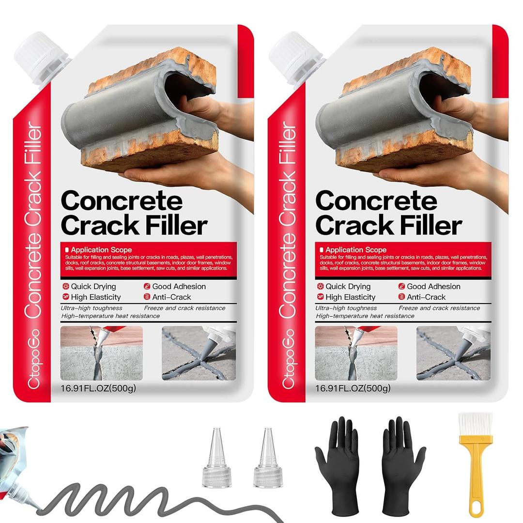 Concrete Crack Filler 2-Pack 2.2LB Grey, Self-Leveling High Elasticity Cement Sealant, Waterproof Repair Caulk for Driveway, Patio, Sidewalk, Garage, Basement Professional-Grade Durability