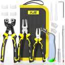 KJE 15PCS Glass Cutters Tools, 8" Wheeled Glass Tile Nippers, 8" Running Pliers, 6" Breaker Grozer Pliers, Oil Feed Glass Cutter Kit with 3 Size Cutter Head for Mosaic Cutting with Zipper Bag