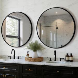 Round Bathroom Mirror for Wall, 2 Pack 30 inch Circle Bathroom Mirrors for Over Sink, Modern Circular Metal Frame for Vanity, Entryway, Bedroom, Living Room(Black)