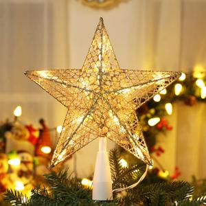 BrizLabs Christmas Tree Topper Lights, 9 Plug in Christmas Star Treetop Light, UL Certified 10 Warm White Xmas Star Topper Lights for Indoor Home Party Christmas Tree Decor