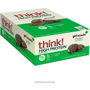 think! Protein Bars, High Protein Snacks, Gluten Free, Kosher Friendly, Girl Scouts Thin Mint, Nutrition Bars, 2.1 Oz per Bar, 10 Count (Packaging May Vary) (EXP 11/17/26)