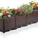 63x15x12.6in Garden Beds Outdoor, Polypropylene Planter Boxes Outdoor for Vegetables, Flowers, Herbs, Garden Box with Drain Outlet, Heat and Frost Resistance Planters, 440lb Capacity