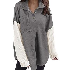 SHEWIN Womens Sweatshirt Casual Long Sleeve Button V Neck Henley Shirts Loose Pullover Sweater Tops Fall Outfits for Women 2025, US 4-6(S), Dark Grey